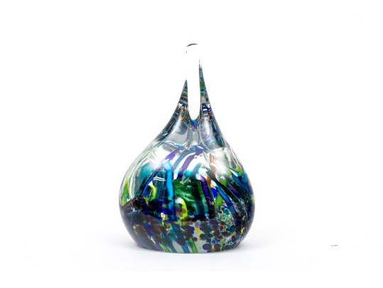 Artist Signed Hand-blown Cased Teardrop Form Paperweight