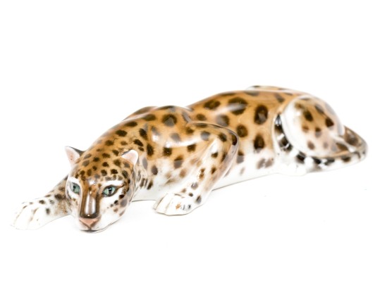 German Rosenthal Hand-Painted Porcelain Crouched Leopard