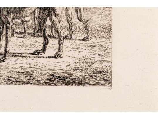 Intaglio Print, Shepherd With Dogs In The Landscape