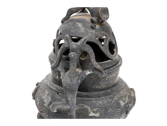 Chinese Bronze Twin-Handled And Lidded Tripod Censer