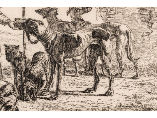 Intaglio Print, Shepherd With Dogs In The Landscape