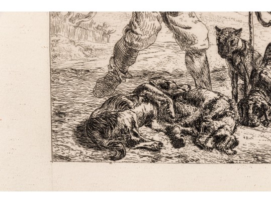 Intaglio Print, Shepherd With Dogs In The Landscape