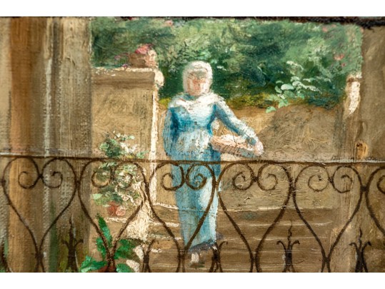 M.E. Torrey, Paris, Oil On Canvas, Village Scene With Figures, From Foster Brothers, Boston