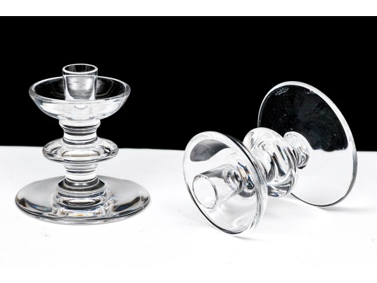 Pair Of Val St. Lambert Crystal Candlesticks With Single Glass Candlestick
