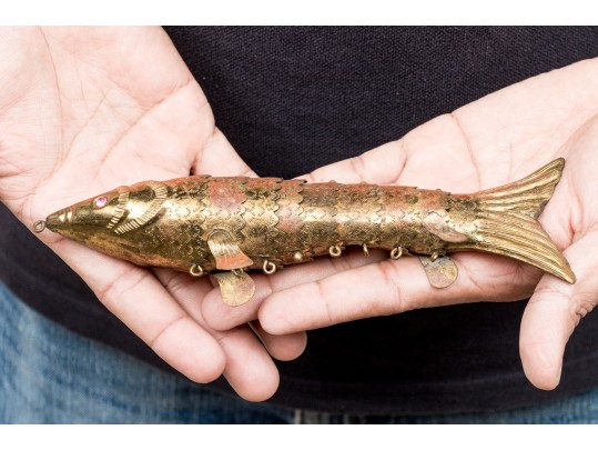 Reticulated Brass Fish With Inlaid Eyes