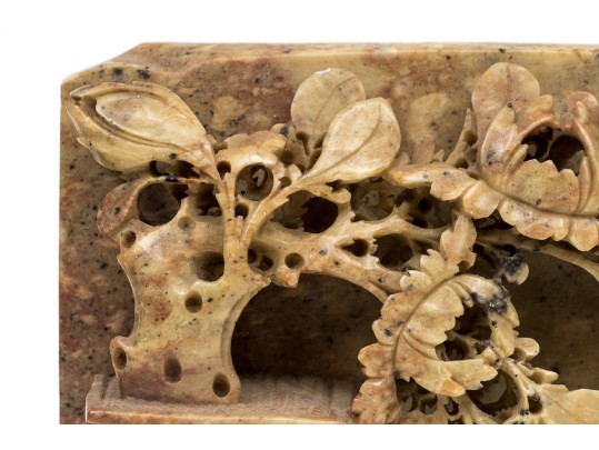 Pair Of Chinese Carved Soapstone Bookends