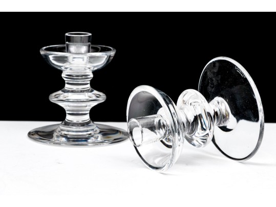 Pair Of Val St. Lambert Crystal Candlesticks With Single Glass Candlestick