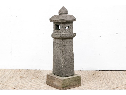 Cast Cement Dark Stained Pagoda Candle Lantern
