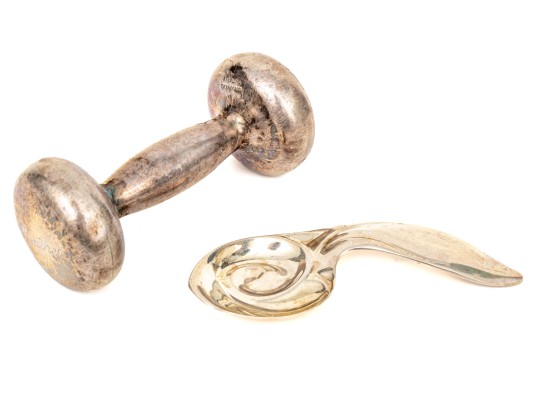 Tiffany & Co. Sterling Silver Infant's Rattle And Feeding Spoon