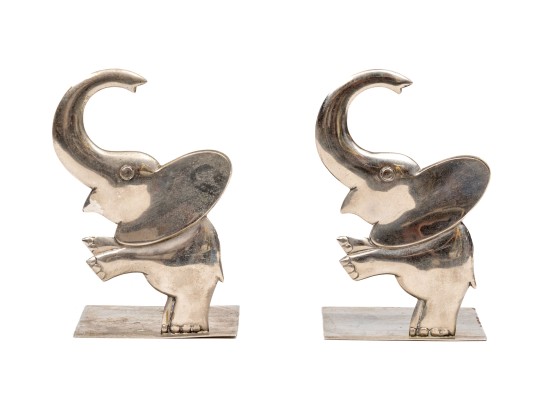 Adorable Pair Of Vintage Aluminum Elephant Bookends