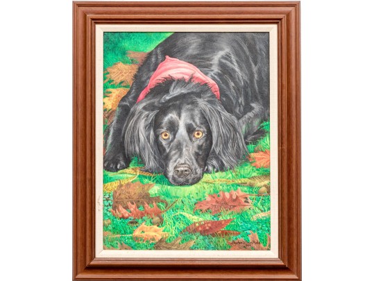 Stephen Brown Robie (American [MA], B. 19534) Oil On Canvas, Portrait Of A Dog, 1984