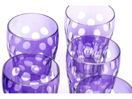 Set Of Ten Bohemian Amethyst Cut To Clear Tumblers