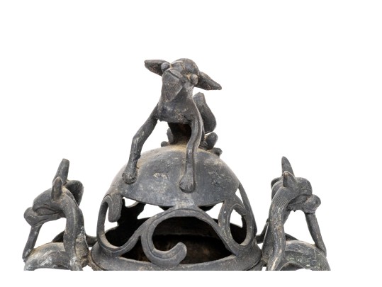 Chinese Bronze Twin-Handled And Lidded Tripod Censer