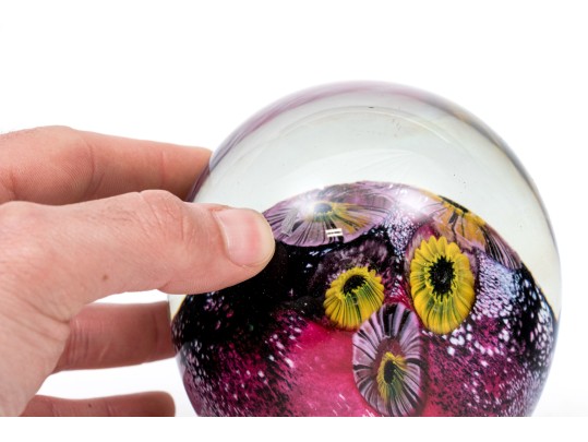 Signed Art Glass Floral Paperweight