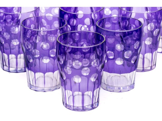 Set Of Ten Bohemian Amethyst Cut To Clear Tumblers
