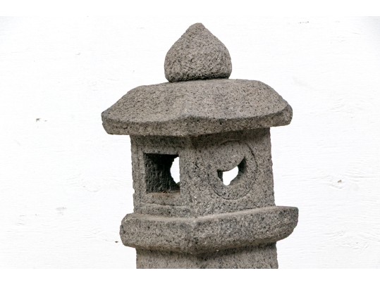 Cast Cement Dark Stained Pagoda Candle Lantern