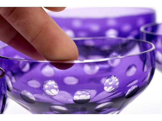 Set Of Ten Bohemian Style Amethyst Cut To Clear Cocktail Coupes