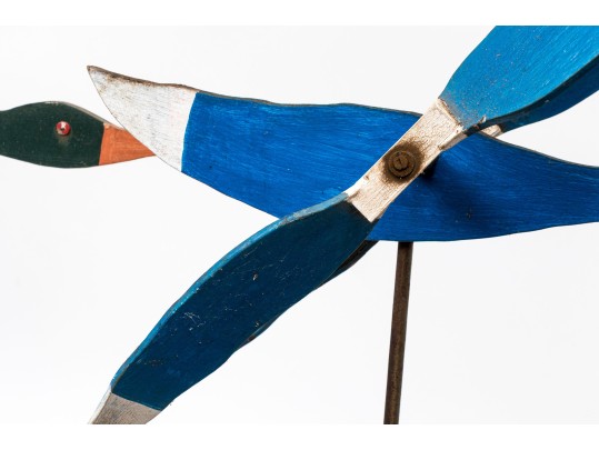 Two Vintage Hand-carved And Painted Duck Windmills