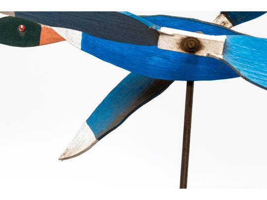 Two Vintage Hand-carved And Painted Duck Windmills