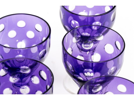 Set Of Nine Bohemian Amethyst Cut To Clear Goblets