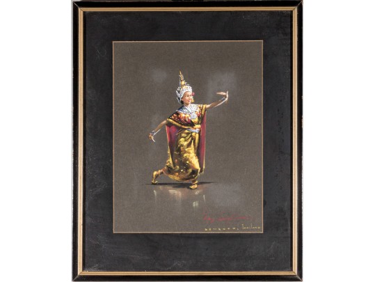 Signed Thai Gouache Painting On Paper, Dancer 