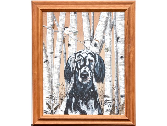 Marty H. Gordon (American [CT], 1947-2018) Acrylic On Canvas, English Setter With Birch Trees, 2004