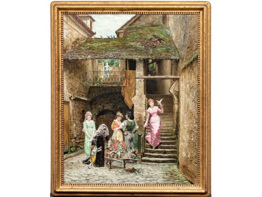 M.E. Torrey, Paris, Oil On Canvas, Village Scene With Figures, From Foster Brothers, Boston