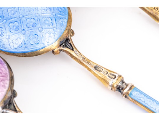 Fine Set Of Six Norwegian Sterling And Enameled Demitasse Spoons