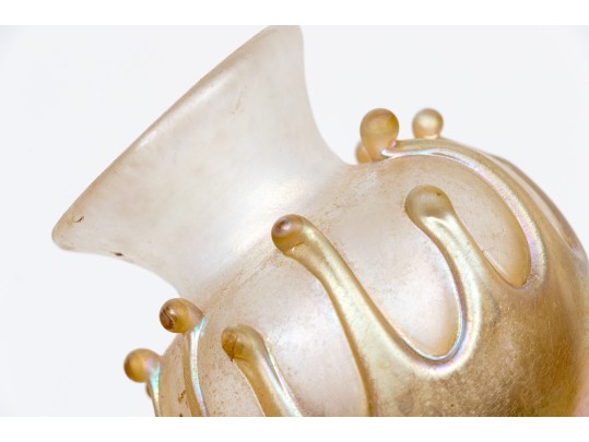 Vandermark Merritt Iridescent Art Glass Vase With Drip Motif, 1981