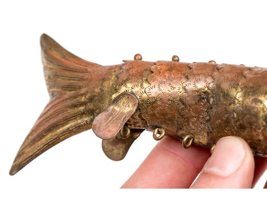 Reticulated Brass Fish With Inlaid Eyes