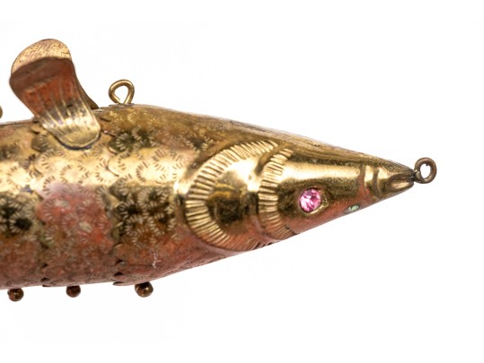 Reticulated Brass Fish With Inlaid Eyes