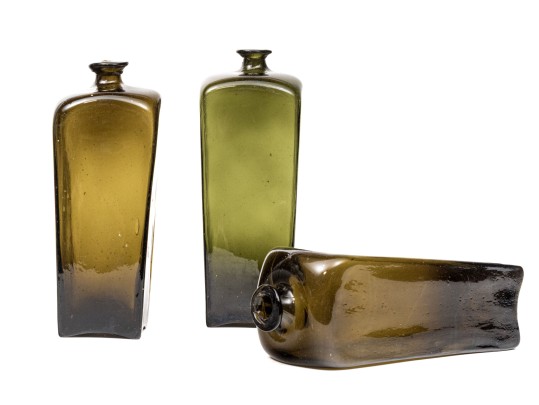 Three 18th Century Hand Blown Glass Gin Bottles