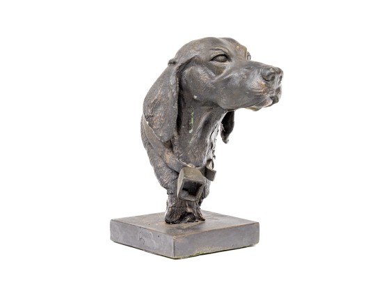 Phil Cote Bronze Finished Composition Head Of A Retriever Dog On Stand