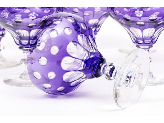 Set Of Ten Bohemian Style Amethyst Cut To Clear Cocktail Coupes