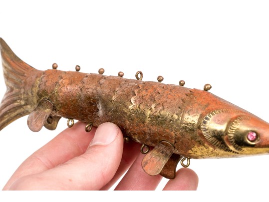 Reticulated Brass Fish With Inlaid Eyes