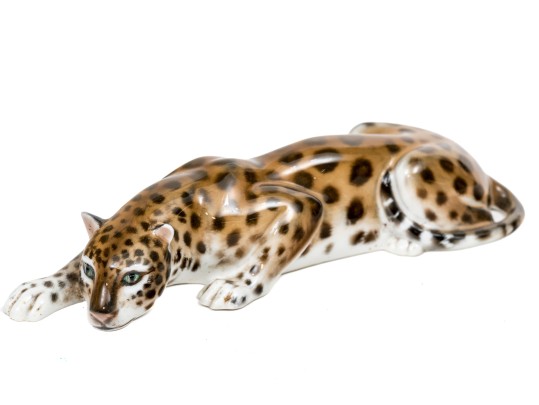 German Rosenthal Hand-Painted Porcelain Crouched Leopard