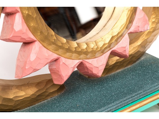 Colorful Chiseled And Painted Wood And Gilt Sun Motif Mirror