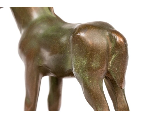 Art Deco Verde Finished Bronze Foal On Stone Base