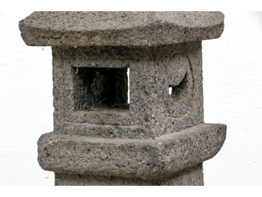 Cast Cement Dark Stained Pagoda Candle Lantern