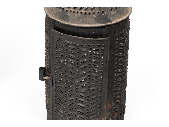 Pair Of Pierced Metal Candle Lanterns