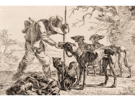 Intaglio Print, Shepherd With Dogs In The Landscape