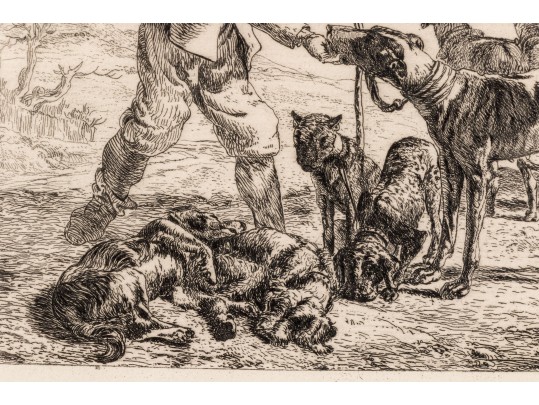 Intaglio Print, Shepherd With Dogs In The Landscape