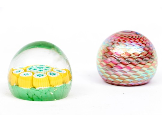 Gorgeous Group Of Two Diminutive Artisanal Glass Paperweights