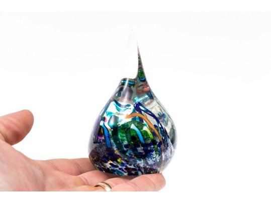 Artist Signed Hand-blown Cased Teardrop Form Paperweight