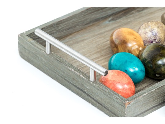 Decorative Twin Handled Tray With Ten Carved Stone Eggs