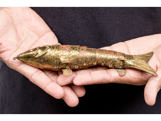 Reticulated Brass Fish With Inlaid Eyes