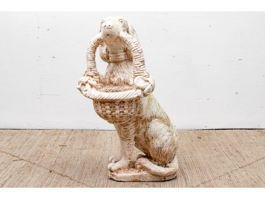Adorable Life Sized Cast Stone Painted Dog With Basket