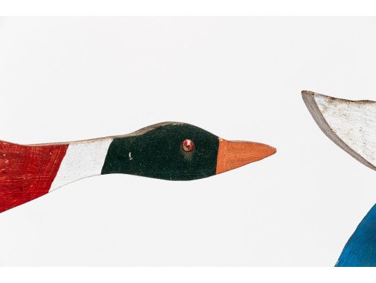 Two Vintage Hand-carved And Painted Duck Windmills