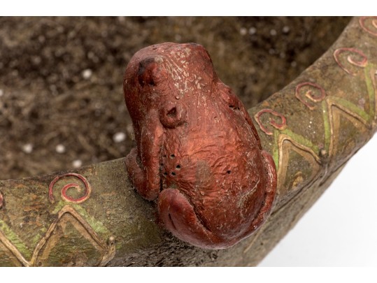 Large Ceramic Planter With Perched Frogs