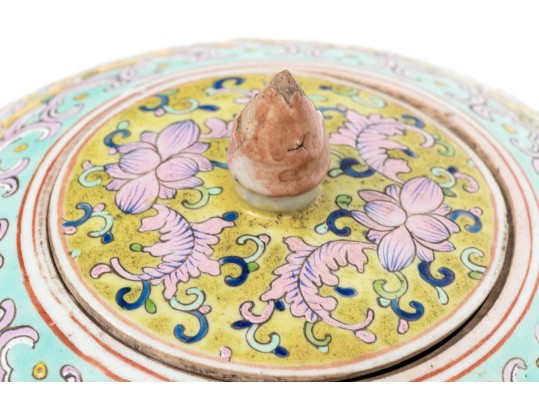 Pair Of Chinese Famille Rose On Yellow Ground Porcelain Jars On Stands